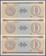 1985-BK-156 CUBA 1985. 20$ CERTIFICADO DE DIVISA SERIES D. 3 CONSECUTIVE UNC. - Cuba