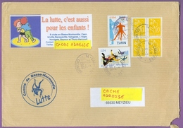 Timbre Sur Lettre 3876 & 3692 : Jeux Olympiques Hiver Turin 2006 Biathlon / Sport Lutte France 06/02/2006 + Parachutisme - Winter 2006: Turin