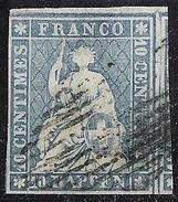 III.Periode Faden Grün 1856: 10 RAPPEN Blau Zu 23 F Mi 14IIBzm Mit Rauten-o (Zu CHF 1225.00) - Used Stamps