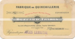 Ancienne Carte De Visite Fabrique De Quincaillerie Buffard Frères à Tinchebray (Orne) - Visitekaartjes