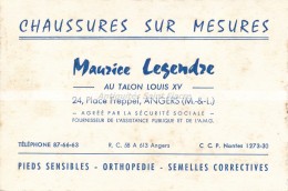 Ancienne Carte De Visite Chaussures Sur Mesures Maurice LEGENDRE Angers Orthopédie - Tarjetas De Visita