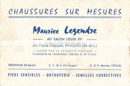 Ancienne Carte De Visite Chaussures Sur Mesures Maurice LEGENDRE Angers Orthopédie - Visiting Cards