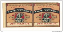 étiquette Double Sortie Imp -Boeuf Jardiniere Cyrano De BERGERAC  - Modele Parfiné  - Chromo Litho  DébXXeime 25x11cm  - - Fruit En Groenten