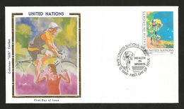 O) 1988 UNITED NATIONS-NEW YORK, BIKING, PAINTING LEROY NEIMAN - SILK, FDC XF - Storia Postale