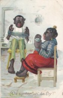 'De Spider An De Fly' Black Couple Man Holds Yarn Woman Holds Yarn, C1900s/10s Vintage Embossed Postcard - Negro Americana
