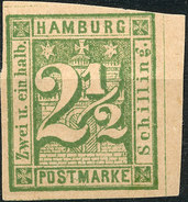 Stamp German States  Hamburg 1864 2 1/2s Imperf Mint Lot#69 - Hambourg