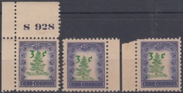 1952-323 CUBA. REPUBLICA. 1952. 3c Ed.533. ARBOL DE NAVIDAD CHRITMAS TREE. ERROR DISPLACED CENTER. PLATE NUMBER S928. - Ungebraucht