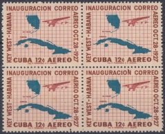 1957-278 CUBA. REPUBLICA. 1957. Ed.721. 30 ANIV FIRST INTERNATIONAL FLIGHT. MAPA DE CUBA. BLOCK 4. LIGERAS MANCHAS. - Ungebraucht