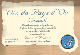 Etiquette De Vin Pays D' Oc Ginsault Baron D' Arignac Landiras Gironde - Alcool Vignoble Cru Texte En Anglais ... - Vin De Pays D'Oc