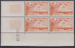 Maroc N° 271 XX Solidarité 48 :1 F. + 2 F. Jaune-orange, En Bloc De 4 Coin Daté Du 23 . 2 . 49 ; Sans Trait Ss Char.,TB - Unused Stamps