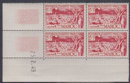 Maroc N° 272 XX Solidarité 48 :2 F. + 5 F. Rouge Carminé, En Bloc De 4 Coin Daté Du 25 . 2 . 49 ; Sans Trait Ss Char.,TB - Ongebruikt