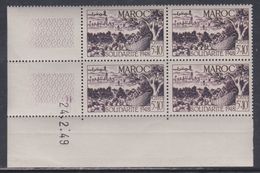 Maroc N° 274 XX Solidarité 48 : 5 F. + 10 F. Violet Clair, En Bloc De 4 Coin Daté Du 24 . 2 . 49 ; 2 Traits Ss Char.,TB - Unused Stamps