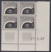 Maroc N° 277 XX Sites : 10 C. Noir, En Bloc De 4 Coin Daté Du 21 . 5 . 49 ;  1 Trait Sans Charnièr,TB - Unused Stamps