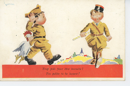 ENFANTS - Jolie Carte Fantaisie Enfants Militaires Avec Poulet "Too Polite To Be Honest ! " - Janser