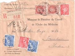 3702 CHATEAUROUX Indre Recommandé Etiquette Registre Supplémentaire Médecins Pétain Mercure Yv 407 412 514 517 Ob 1943 - Brieven En Documenten
