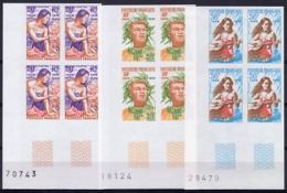 Polynesia 1978, Ssue Of 1958 In New Colours And With Inscription 1958-1978, 3val X4 IMPERFORATED - Neufs