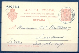 1917 BARCELONA , PREMIA DE MAR - LAUSANA , E.P. 53 , MAT. AMBULANTE BARNA - EMPALME - HOSTALRICH - 1850-1931