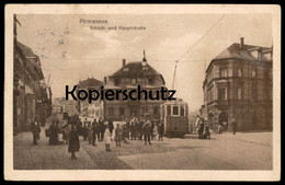 ALTE POSTKARTE PIRMASENS SCHLOSS- UND HAUPTSTRASSE Tram Tramway Briefmarke Volksstaat Bayern Postcard Cpa AK - Pirmasens