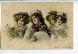 C 18960  -  Wichera  -  M.M. Vienne  -  Bonne Année  -  4 Belles Femmes - Chapeaux, Manchon, Gui  - N° 686 - Wichera