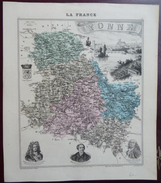 Gravure 19 ème.  Atlas Migeon  1872 CARTE DU DÉPARTEMENT  "Yonne 89" - Landkarten