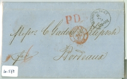 HANDGESCHREVEN BRIEF Uit 1867 Van HAMBURG * HAMBURG TH.u.T. *  TOUR-T Naar BORDEAUX FRANCE (10.577) - Other & Unclassified