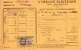 VP7160 - Quittance D'Abonnement - L'Urbaine Electrique Commune De CHAMPAGNE - Electricité & Gaz