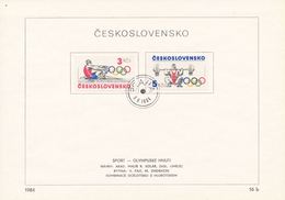 Czechoslovakia / First Day Sheet (1984/16b) Praha: Olympic Games Los Angeles (Rowing, Weightlifting); Painter: R. Kolar - Rowing