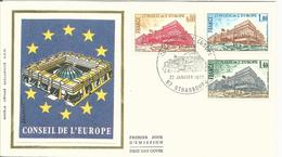 Enveloppe Sur Soie FDC Timbres N° Service 53-55 Conseil De L'Europe - Oblitérés