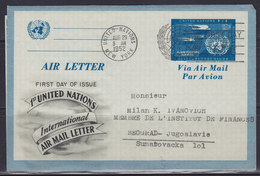 United Nations (New York) 29.VIII.1952 Air Letter - 1st United Nations International Air Mail Letter - Posta Aerea
