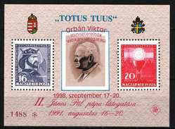 Hungary 1998. II. John Paul Pope "Orben Viktor" Overprint / Commemorative Sheet Pair / Special Cat. !!! MNH (**) - Souvenirbögen