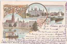 Gruß Aus SCHWERIN Color Litho Annastrasse Fischer Mit Schleppnetz Auf Dem Pfaffenteich 20.8.1902 Gelaufen - Schwerin