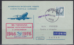 Yugoslavia 15.IV.1976 Air Traffic Beograd - Zadar, Airmail Card, Carte Postale Aerienne - Luftpost