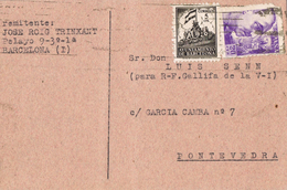 20890. Tarjeta BARCELONA 1942. Sello Recargo Exposicion - Barcellona