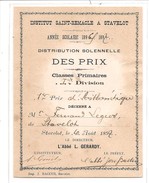 - 1246 -   STAVELOT     INSTITUT SAINT REMACLE  DIPLOME 1897 !!!!!!! - Stavelot