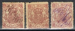 Lote De 3 Sellos Fiscal Postal, Timbre Movil 1900, VARIEDAD De Color º - Fiscali-postali