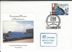 50 Jahre Geschwindigkeits-Weltrekord Für Dampflokomotiven 10.5.88 - Postmark Collection