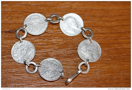 Curiosité - Bracelet Fait De 5 Pièces De 3 Pence Argent - George V, Edward VII, Victoria - Poids Total: 10.2gr - Andere & Zonder Classificatie