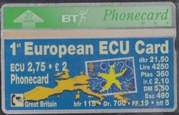 GROSSBRITANNIEN Telefonkarte 1st European ECU-Card, 20 E, Europakarte - Timbres & Monnaies