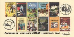 FRANCE 2007 N°89 Albums Fictifs + 2 Cachets Premier Jour FDC TINTIN KUIFJE TIM HERGE GUEBWILLER - Hergé