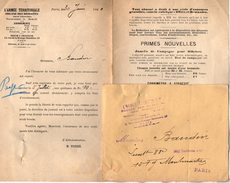 VP7187 - MILITARIA - Enveloppe & Lettre De M. TOUZE De L'Armée Territoriale à PARIS - Documenten