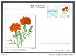 1984 TURKEY CARNATION ILLUSTRATION WITH SYMBOLIZED SAKARYA 84 BLUE STAMP DESIGN POSTCARD - Interi Postali