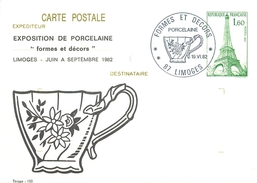 LIMOGES (HAUTE VIENNE) - ENTIER POSTAL - CACHET EXPOSITION DE PORCELAINE "FORME & DECORS" - 1982 - ENTIER N° 429 - Cartoline Postali Ristampe (ante 1955)