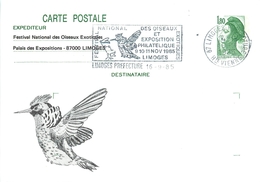 LIMOGES (HAUTE VIENNE) - ENTIER POSTAL - CACHET EXPOSITION FESTIVAL NATIONAL DES OISEAUX EXOTIQUES- 1985 - ENTIER N°2375 - Cartoline Postali Ristampe (ante 1955)
