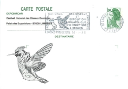 LIMOGES (HAUTE VIENNE) - ENTIER POSTAL - CACHET EXPOSITION FESTIVAL NATIONAL DES OISEAUX EXOTIQUES- 1985 - ENTIER N°2375 - Postales  Transplantadas (antes 1995)