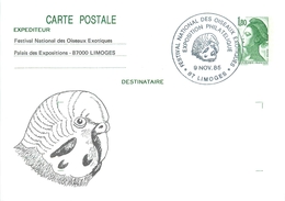 LIMOGES (HAUTE VIENNE) - ENTIER POSTAL - CACHET EXPOSITION FESTIVAL NATIONAL DES OISEAUX EXOTIQUES- 1985 - ENTIER N°2375 - Bijgewerkte Postkaarten  (voor 1995)