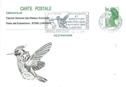 LIMOGES (HAUTE VIENNE) - ENTIER POSTAL - CACHET EXPOSITION FESTIVAL NATIONAL DES OISEAUX EXOTIQUES- 1985 - ENTIER N°2375 - Cartes Postales Repiquages (avant 1995)