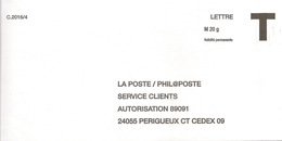 Enveloppe T La Poste/philaposte Validité Permanente 20gr - Cartas/Sobre De Respuesta T