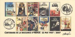 FRANCE 2007 N°93 Albums Fictifs + 2 Cachets Premier Jour FDC TINTIN KUIFJE TIM HERGE GUEBWILLER - Hergé