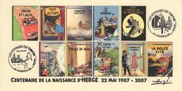 FRANCE 2007 N°95 Albums Fictifs + 2 Cachets Premier Jour FDC TINTIN KUIFJE TIM HERGE GUEBWILLER - Hergé