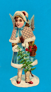 DECOUPIS GAUFRE, VICTORIAN SCRAP,  ANGE DE NOEL SAPIN,  CHRISTMAS ANGEL, TREE, ROSES, EX COND, Ca  6  X  16.5 Cm - Engelen